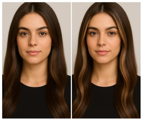 CARAMEL BROWN HIGHLIGHTS REMY HAIR EXTENSIONS 4 PCS