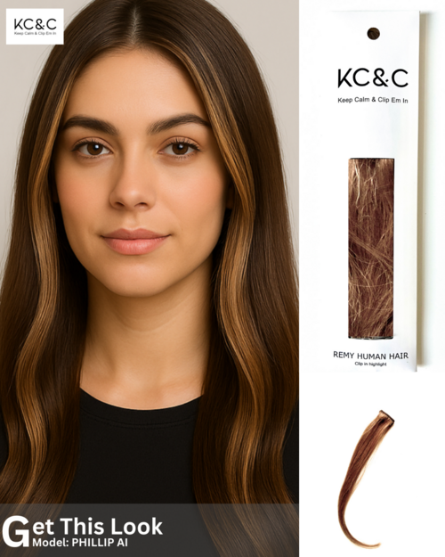 CARAMEL BROWN HIGHLIGHTS REMY HAIR EXTENSIONS 4 PCS