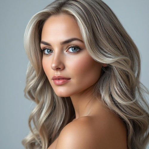 NATURAL LIGHT GREY HIGHLIGHTS REMY HAIR EXTENSIONS SET OF 4 PCS